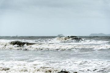 close up of dark waves in the bad weather, nature background