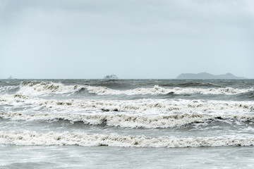 close up of dark waves in the bad weather, nature background