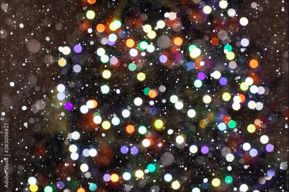 Wall mural christmas background. colorful holiday abstract glitter defocused background with blinking stars an 