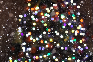 Christmas Background. Colorful Holiday Abstract Glitter Defocused Background With Blinking Stars an...