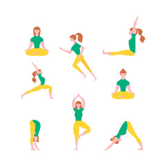 Yoga class. Female sport poses. Vector isolated illustration.