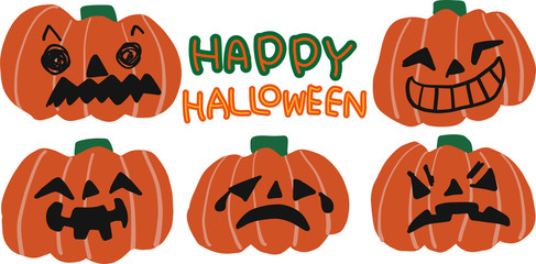 ハロウィンのかぼちゃイラスト色々な表情セット　