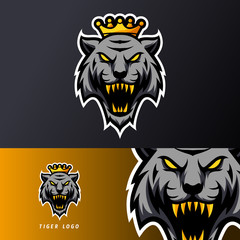 Black angry tiger king mascot sport esport logo template long fangs