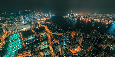 Panorama aerial view cityscape of Central District in Hong Kong