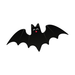 Halloween flying bat with scary face flat style design vector illustration isolated on white background. Halloween celebration symbols.