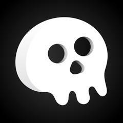 Simple flat style design scull icon sign vector illustration isolated on black background. Human part head, Jolly Roger pirat flag symbol or halloween element of scary decoration