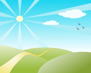 Obraz premium Beautiful summer day over the hills - illustration
