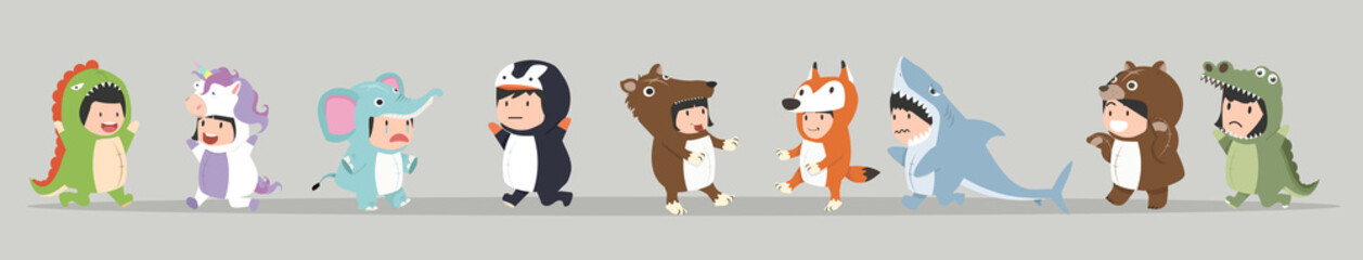 kids in Animal costumes vector Set