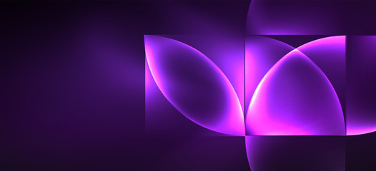 Neon glowing techno lines, hi-tech futuristic abstract background. Template with abstract shapes in dark space