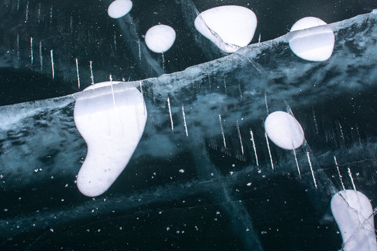 Texture of ice in frozen lake at Lake Bikal, Russia