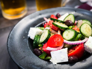 tasty greek salad with fresh ingredients
