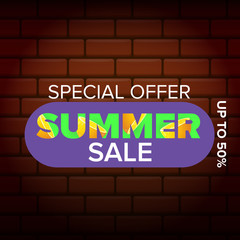 Obraz premium vector summer sale modern design template web banner or poster. Summer sale label with typographic text on brick wall background