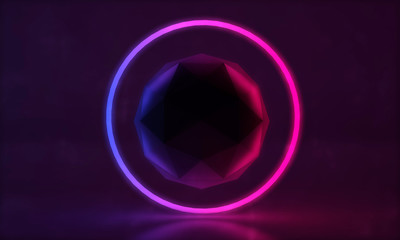 Abstract glowing fluorescent neon lines. Futuristic laser background. 3D Render