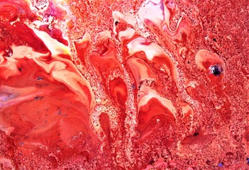 Terracotta-red abstract background. Marble paint mixes, lava, flash. Contemporary art. Wallpaper,...