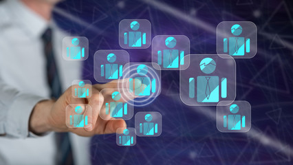 Man touching a business team concept