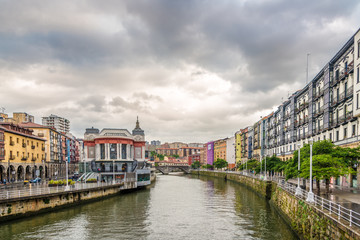 View at the embankment of Nervion river in Bilbao - Spain
