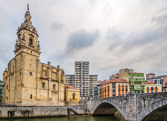 View at the Church of Saint Anthony near Nervion river in Bilbao - Spain
