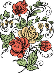 Vector drawing of a decorative bunch of stylized flowers