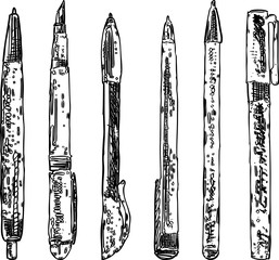 Vector image of a set of various pens