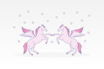 Magic pegasus, unicorn fairy-tale animal vector card