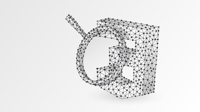 Magnifying glass Analysis of CSS coding language. Code analytics, programming, developing concept. Abstract, digital, wireframe, low poly mesh, Raster white origami 3d illustration. Line dot