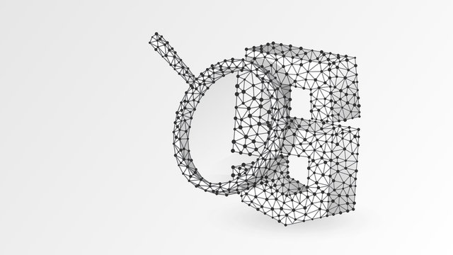 Magnifying glass Analysis of Java Script coding language. Code analytics, programming, developing concept. Abstract, digital, wireframe, low poly mesh, Raster white origami 3d illustration. Line, dot