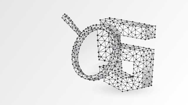 Magnifying glass Analysis of HTML coding language. Code analytics, programming, developing concept. Abstract, digital, wireframe, low poly mesh, Raster wite origami 3d illustration. Line, dot