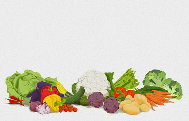 Illustration of vegetables and vegetables to use as a background for vegan or vegetarian website or newspaper