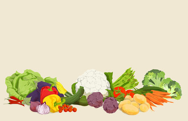 Illustration of vegetables and vegetables to use as a background for vegan or vegetarian website or newspaper
