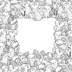 Outline frame template with funny rabbits