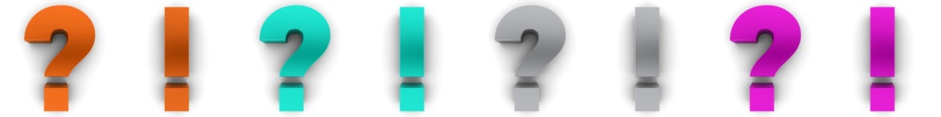 question mark exclamation point question and answer q and a faq sign symbol icon set 3d render isolated on white