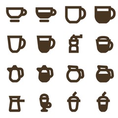 Vector set of the coffee icons. Hot drink emblems. Collection of the coffee symbols isolated on the white background.