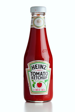 Ratingen, Germany - July 13, 2011: Heinz Tomato Ketchup Bottle isolated on white background. 