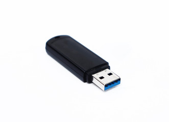 Black Pendrive Isolated on White Background. USB Flash Drive Key