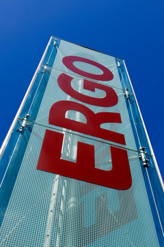 D&uuml;sseldorf, Germany -  August 20, 2011: Logo of Ergo Insurance Group in front of their headquarters. 