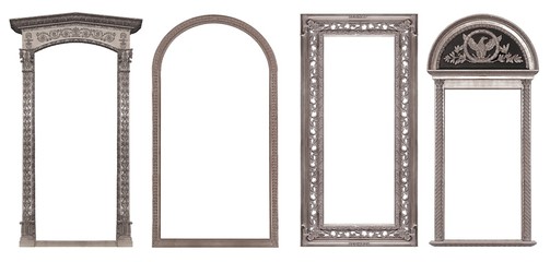Set of panoramic silver frames for paintings, mirrors or photo isolated on white background
