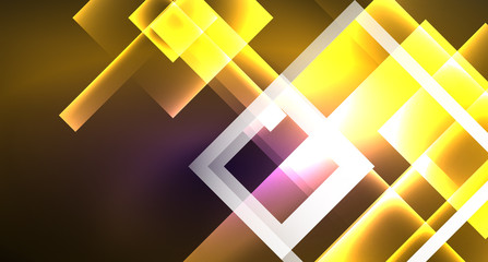 Neon shiny color squares on black, modern template