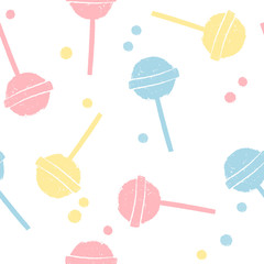 Candies seamless pattern. Sweet cartoon colorful top view collection for menu design, cafe decoration, delivery box, tshirt, fabric, textile. Vector illustration in flat and doodle style