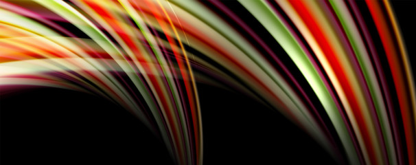 Fluid color rainbow style wave abstract background, techno modern design on black