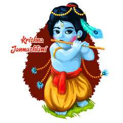 Ashtami of Paksha in Shraavana, digital art illustration. Krishna Janmashtami or Gokulashtami annual Hindu festival celebrates the birth of Krishna, eighth avatar of Vishnu. Hindu luni-solar calendar.