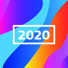 Bright background, with orange, blue and pink color, New Year 2020, design for banners and posters. Vector illustration