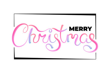 Merry Christmas acrylic paint brush hand drawn calligraphic lettering greeting card template. Happy New Year holiday gift poster. Calligraphy font style white banner. Vector illustration