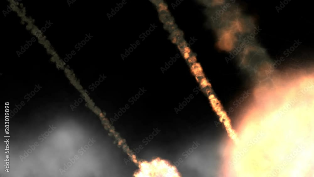 Poster group of burning exploding asteroids from deep space approaches to planet. meteors are attacking ear