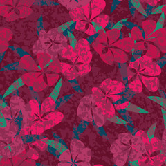 A seamless vector floral pattern in tyrian purple and pink. Surface print design.