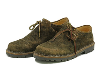 Traditional Bavarian Leather Shoes isolated on white background, Oktoberfest Munich Bavaria Symbol