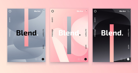 Trendy posters set, event placard, music festival invitation card 3d gradient modern design, colorful fluid shapes isolated on background