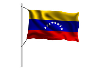 Waving Venezuela flag on flagpole on isolated background, flag of Venezuela, vector illustration