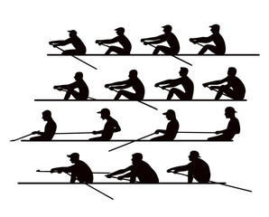 4 teams of rowers in boats and canoes for the race. Silhouette. Vector illustration © iuliiawhite
