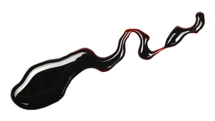 Soy sauce isolated on white background, top view