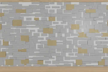 gray and gold ceramic brick tile on white background, space for text, 3d rendering wallpaper